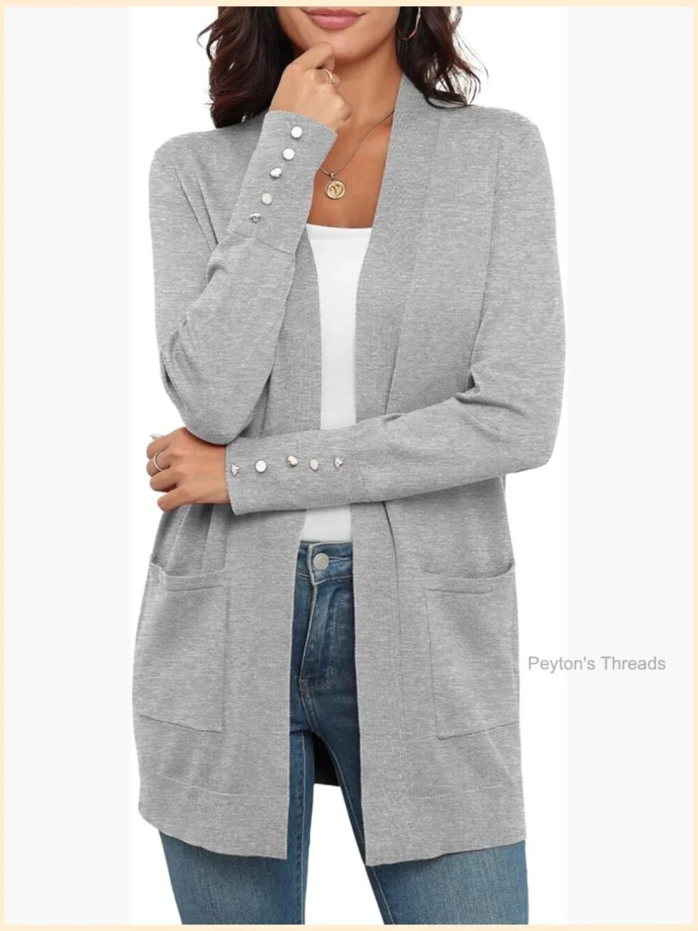 Lightweight Open Front Cardigan with Pockets, 80% Viscose 20% Nylon